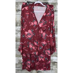 Sofia Intimates Womens Dark Red 2 Pc Floral Long Sleeve Pajama Set Size XL
